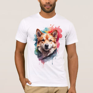 Camiseta Arte Vibrante de Cachorro em Aquarela Companheiro