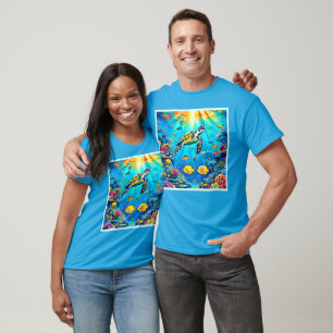 Camiseta Arte Vibrante de Recife de Tartaruga Marinha