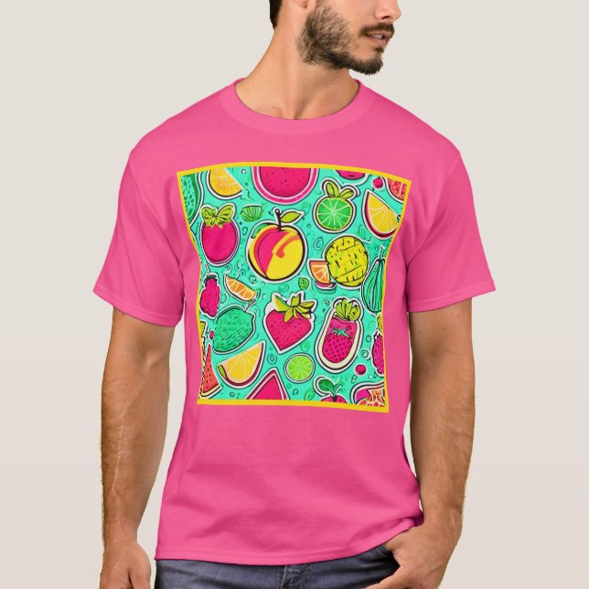 Camiseta Arte Vibrante Neon Fruta Orchard (Frente)