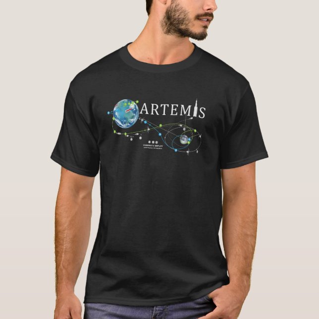 Camiseta Artemis 1 Roteiro Mapa SLS - Missão de Lançamento  (Frente)