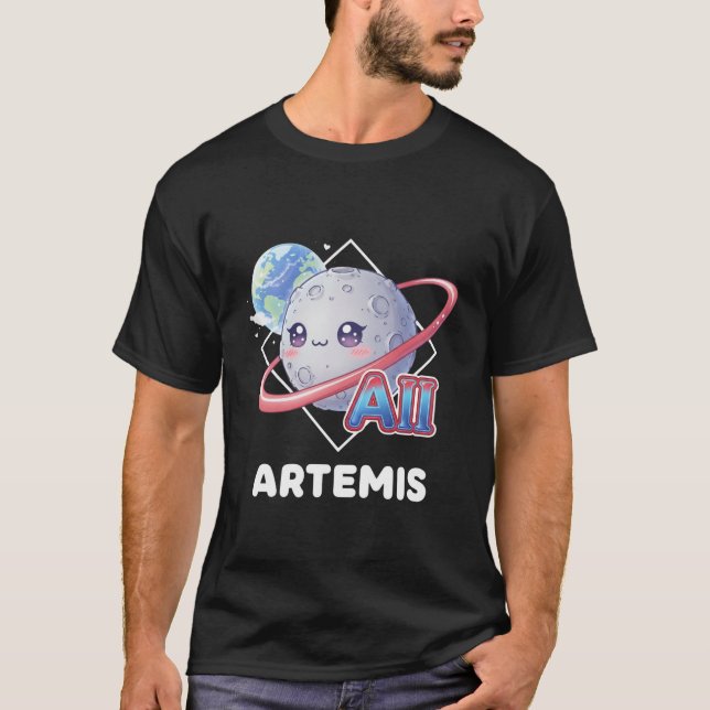 Camiseta Artemis II Lua com Anéis Rosas & Terra  (Frente)