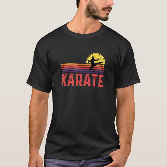 Camiseta Artes Marciais Vintage Karate Retro Distressão Sun (Frente)