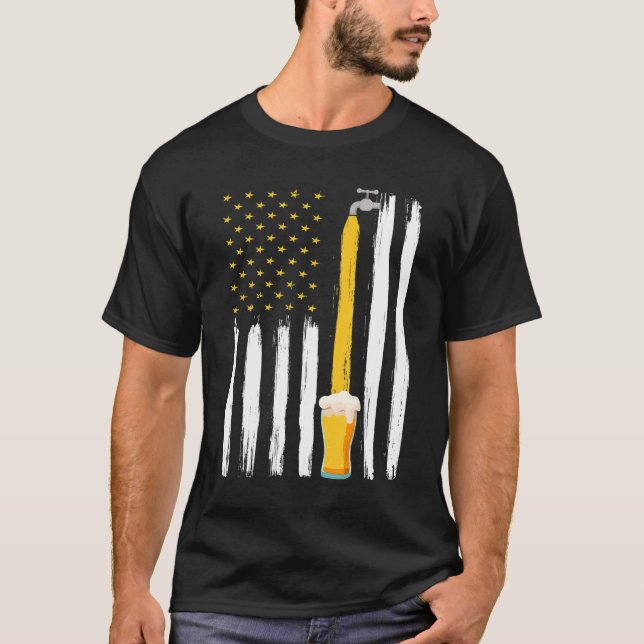 Camiseta Artesanato Beer American Flag USA 4 de julho Brewe (Frente)