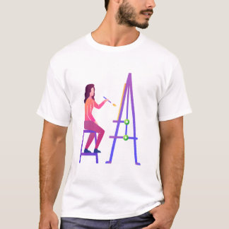 Camiseta Artista criativo no trabalho - Pintura feminina na