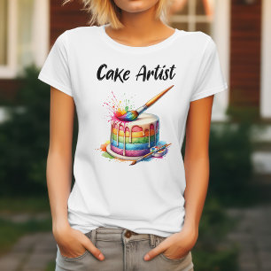 Camiseta Artista de Bolo de Aquarela para padaria de mulher