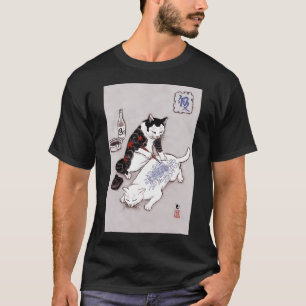 Camiseta Artista de Tatuagem de Gato Engraçado Japonês Ukiy