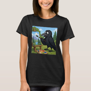 Camiseta Artista Divertido Corvo Pintura Paisagem arte