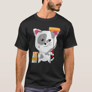 Camiseta Artista Divertido Gato Pintura Profissional Para P