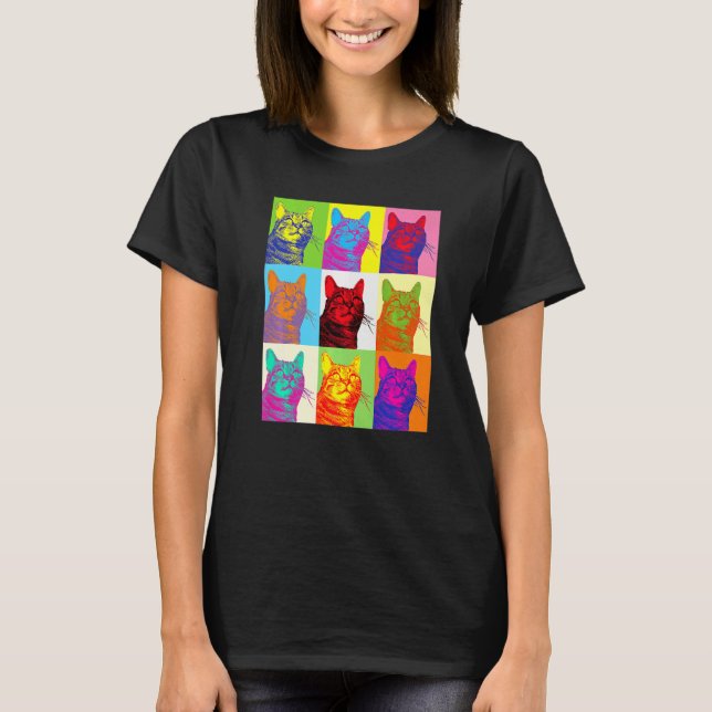 Camiseta Artistic Cat 1960s Pop Cat Cat (Frente)