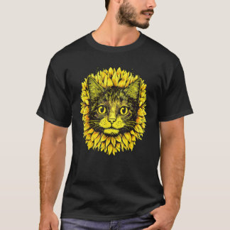 Camiseta Artistic Cat Face in the middle of Sunflower Stan