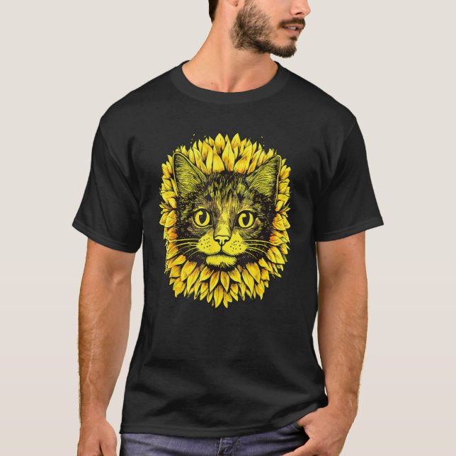 Camiseta Artistic  Cat Face in the middle of Sunflower Stan (Frente)
