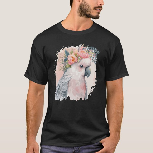 Camiseta Artistic Cockatoo Parrot Bird Flower Crown Pet Bir (Frente)