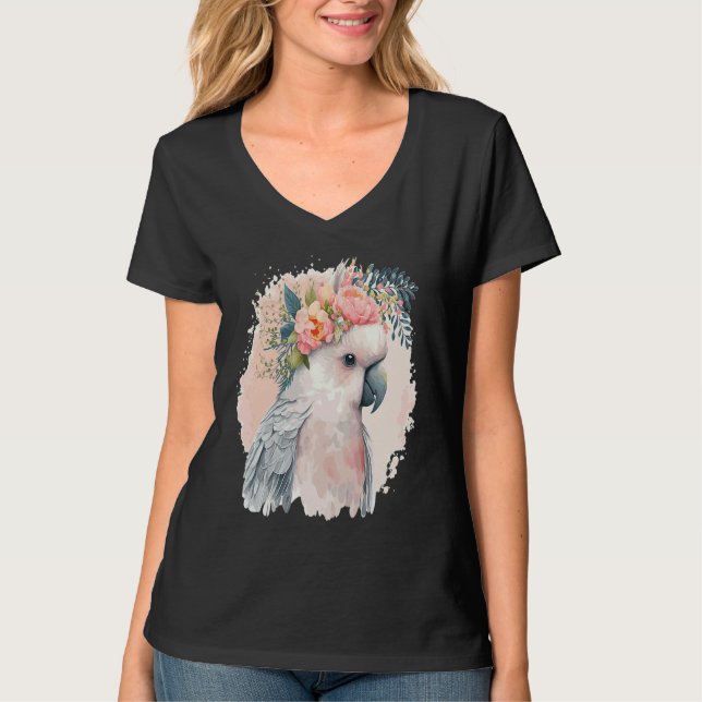 Camiseta Artistic Cockatoo Parrot Bird Flower Crown Pet Bir (Frente)
