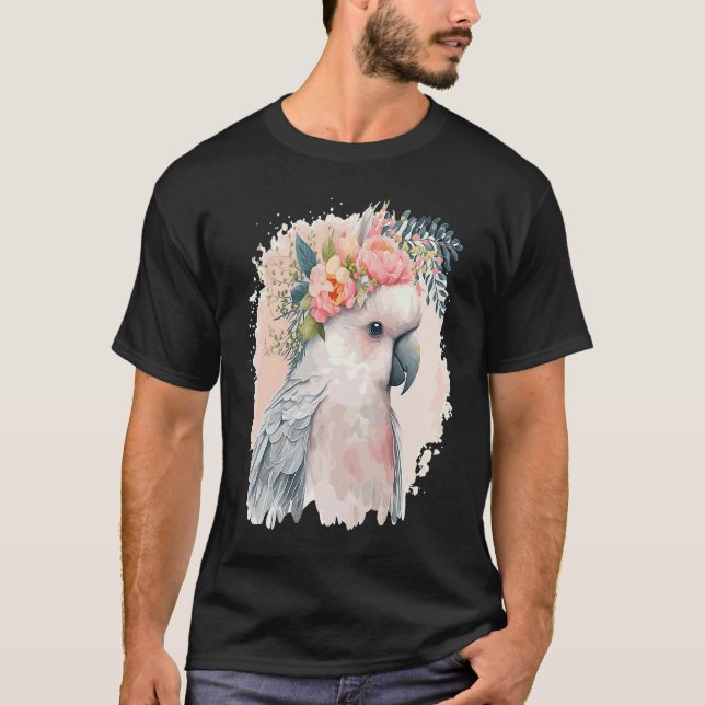 Camiseta Artistic Cockatoo Parrot Bird Flower Crown Pet Bir (Frente)