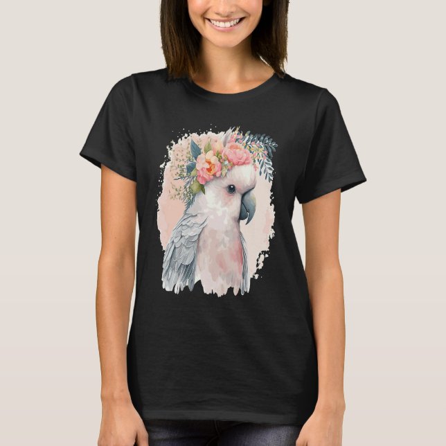 Camiseta Artistic Cockatoo Parrot Bird Flower Crown Pet Bir (Frente)