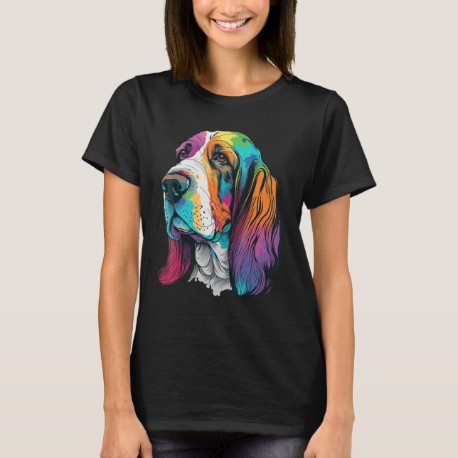 Camiseta Artistic Colorful Pop painted Basset Hound (Frente)