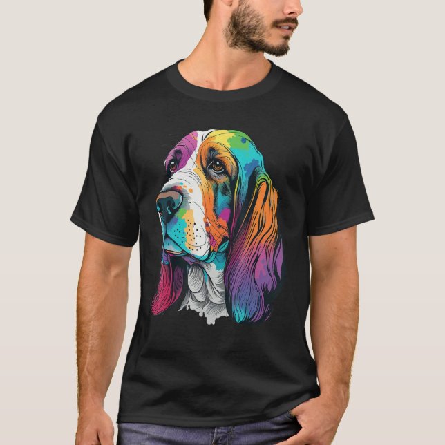 Camiseta Artistic Colorful Pop painted Basset Hound (Frente)