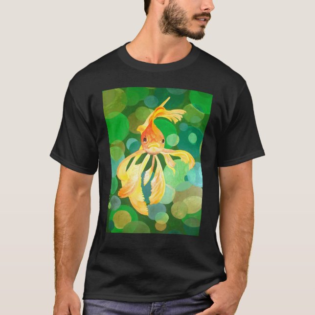 Camiseta Artistic Fancy Goldfish With Green Background Vect (Frente)