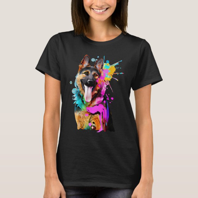 Camiseta Artistic German Shepherd with Paint Splashes (Frente)