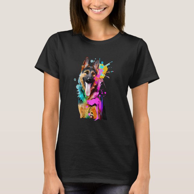Camiseta Artistic German Shepherd with Paint Splashes (Frente)