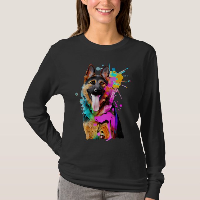 Camiseta Artistic German Shepherd with Paint Splashes (Frente)