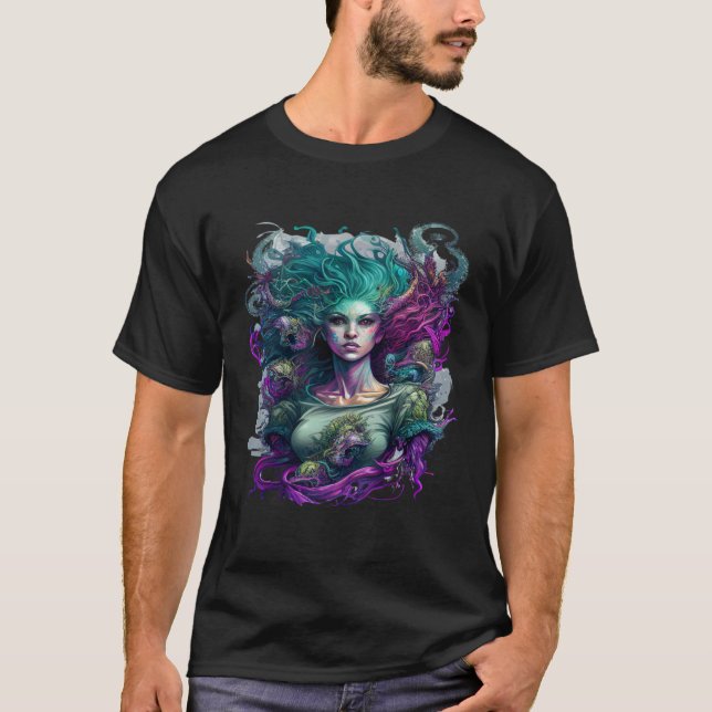 Camiseta Artistic Hybrid Gorgon Medusa Snake and Mermaid (Frente)