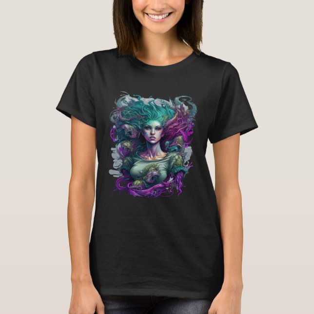 Camiseta Artistic Hybrid Gorgon Medusa Snake and Mermaid (Frente)