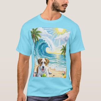 Camiseta Artistic Illustration of a Terrier Dog on a Tropic