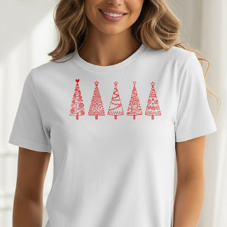Camiseta Artistic Line Art Christmas Trees Holiday Tee
