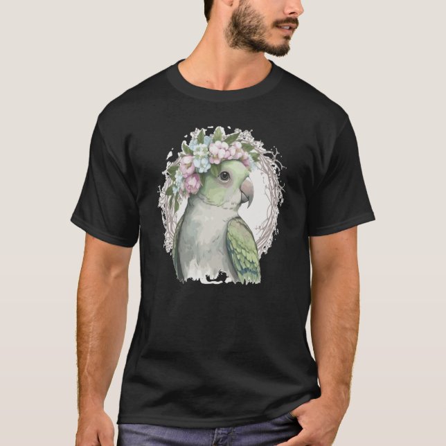 Camiseta Artistic Monk Parakeet Quaker Parrot Bird Flower C (Frente)