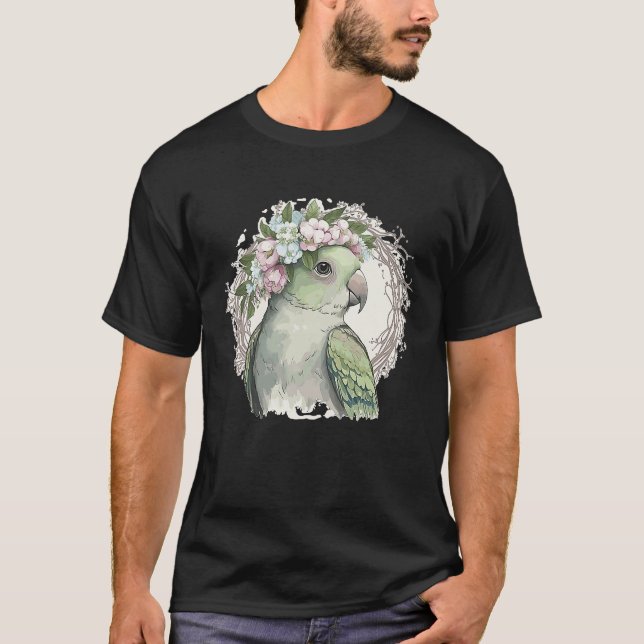 Camiseta Artistic Monk Parakeet Quaker Parrot Bird Flower C (Frente)