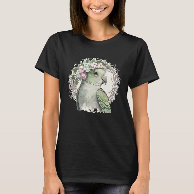 Camiseta Artistic Monk Parakeet Quaker Parrot Bird Flower C (Frente)