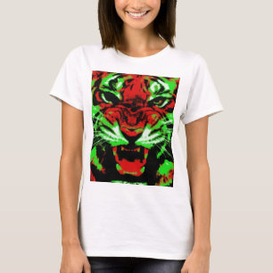 Camiseta Artistic Red and Green Tiger Face Painting