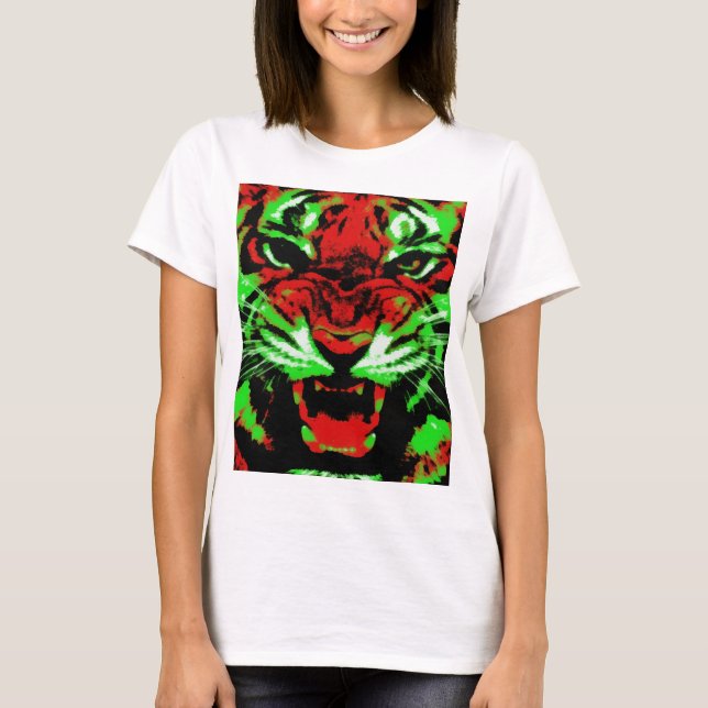 Camiseta Artistic Red and Green Tiger Face Painting (Frente)
