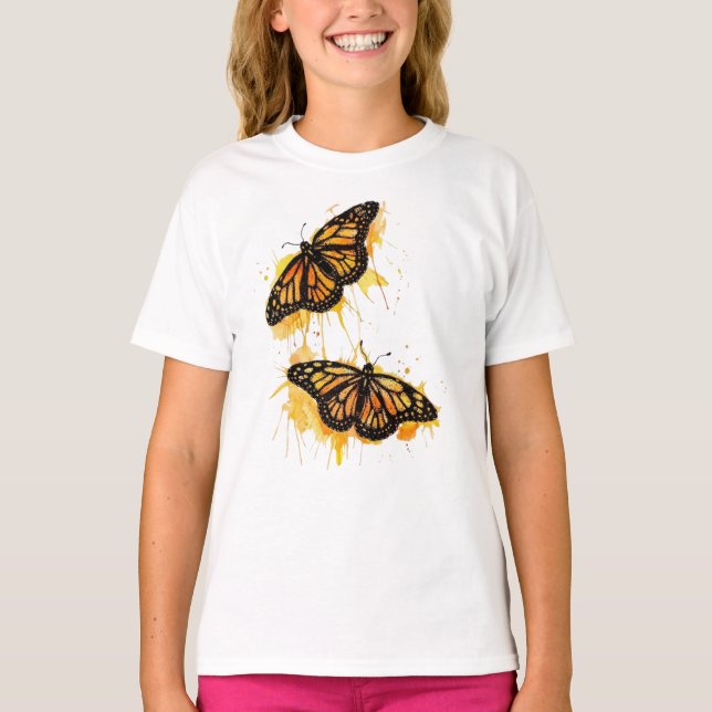 Camiseta Artistic Watercolor Monarch Butterfly Nature Art (Frente)