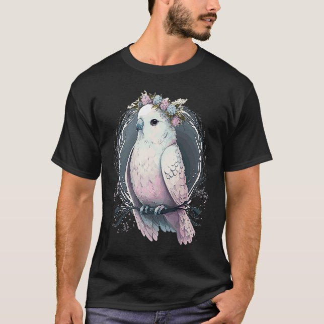 Camiseta Artistic White Parakeet Budgie Bird Flower Crown P (Frente)