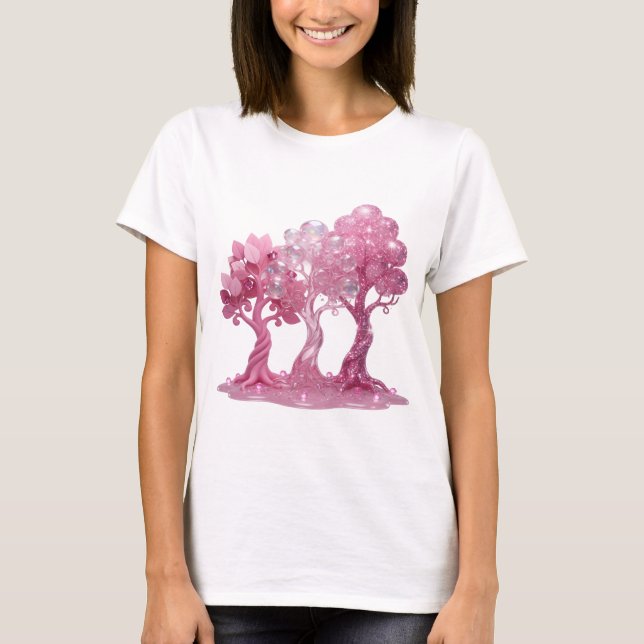 Camiseta Artística ÁRVORES BRILHANTES ROSA em Prat (Frente)