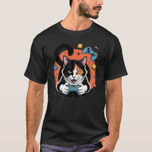 Camiseta Artística de Gato Calico de Video Game De
