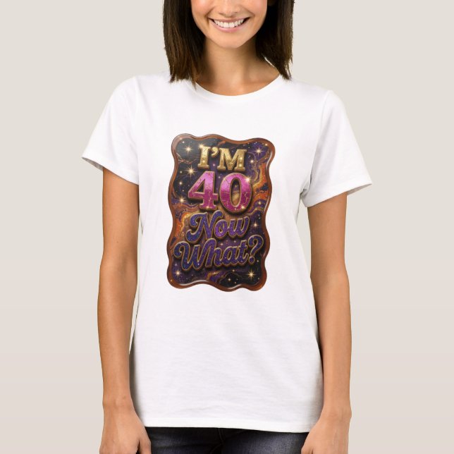 Camiseta Artística Dourada Declaração EU TENHO 40  (Frente)