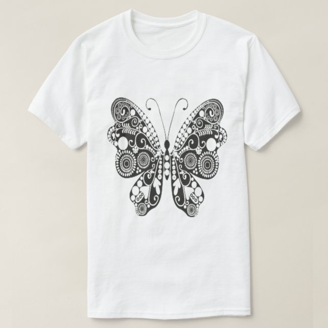 Camiseta Artística Estilo Livro de Colorir Borbole (Frente do Design)
