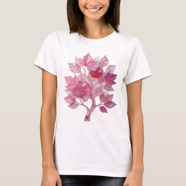 Camiseta Artística Silver PINK LEAF TREE Slogan (Frente)