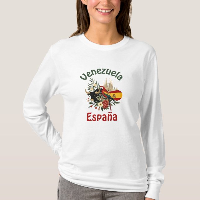 Camiseta  artística Venezuela España – orgullo bicultural (Frente)