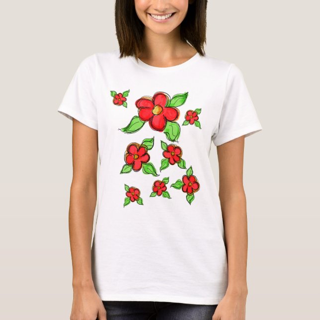 Camiseta Artsy Bright Red Flor (Frente)