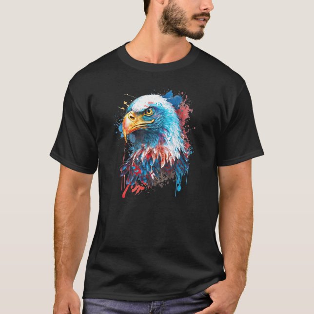 Camiseta Artsy Eagle - Branco vermelho e azul 4 de julho Pa (Frente)