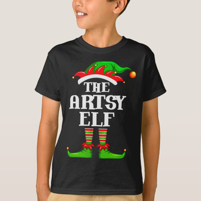 Camiseta Artsy Elf Matching Family Group Christmas Party Py (Frente)