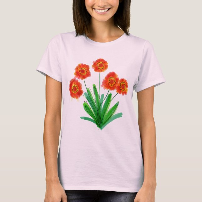 Camiseta Artsy Red Orange Floral (Frente)