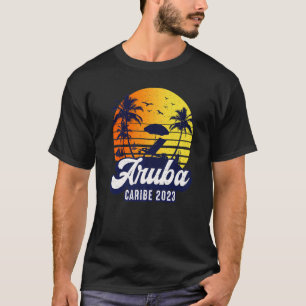 Camiseta Aruba 2023 Caribe Pôr do Sol Praia Retro Premium