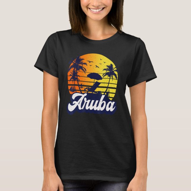 Camiseta Aruba Caribe Sunset Beach Retro (Frente)