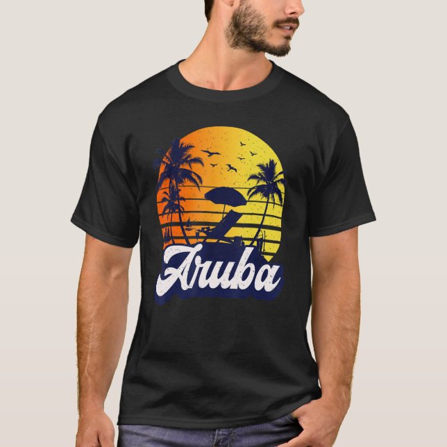 Camiseta Aruba Caribe Sunset Beach Retro (Frente)