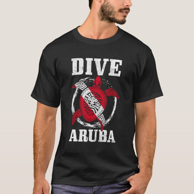 Camiseta Aruba Scuba Merge Flag Sea Turtle Scuba Diver Div (Frente)
